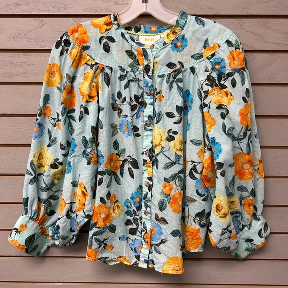 Anthropologie Tops - Anthropologie Floral Blouse - Blue and Orange